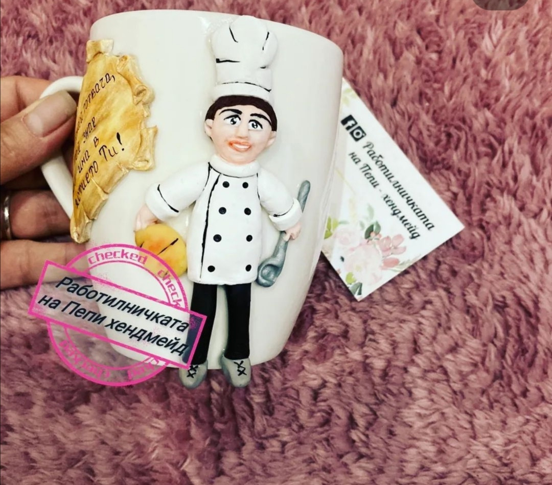 Чаша с декорация от полимерна глина за Готвач - Handmasters.bg