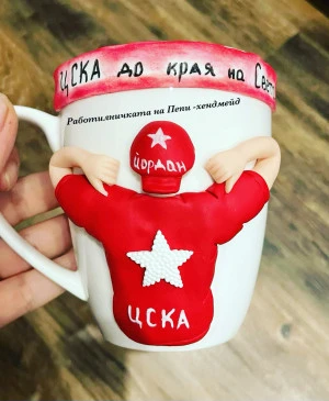 Чаша с декорация от полимерна глина за фен на ЦСКА