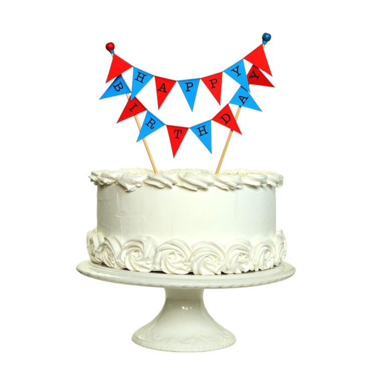 Топер за торта с флагчета Happy Birthday, Червено и синьо, 253 ...